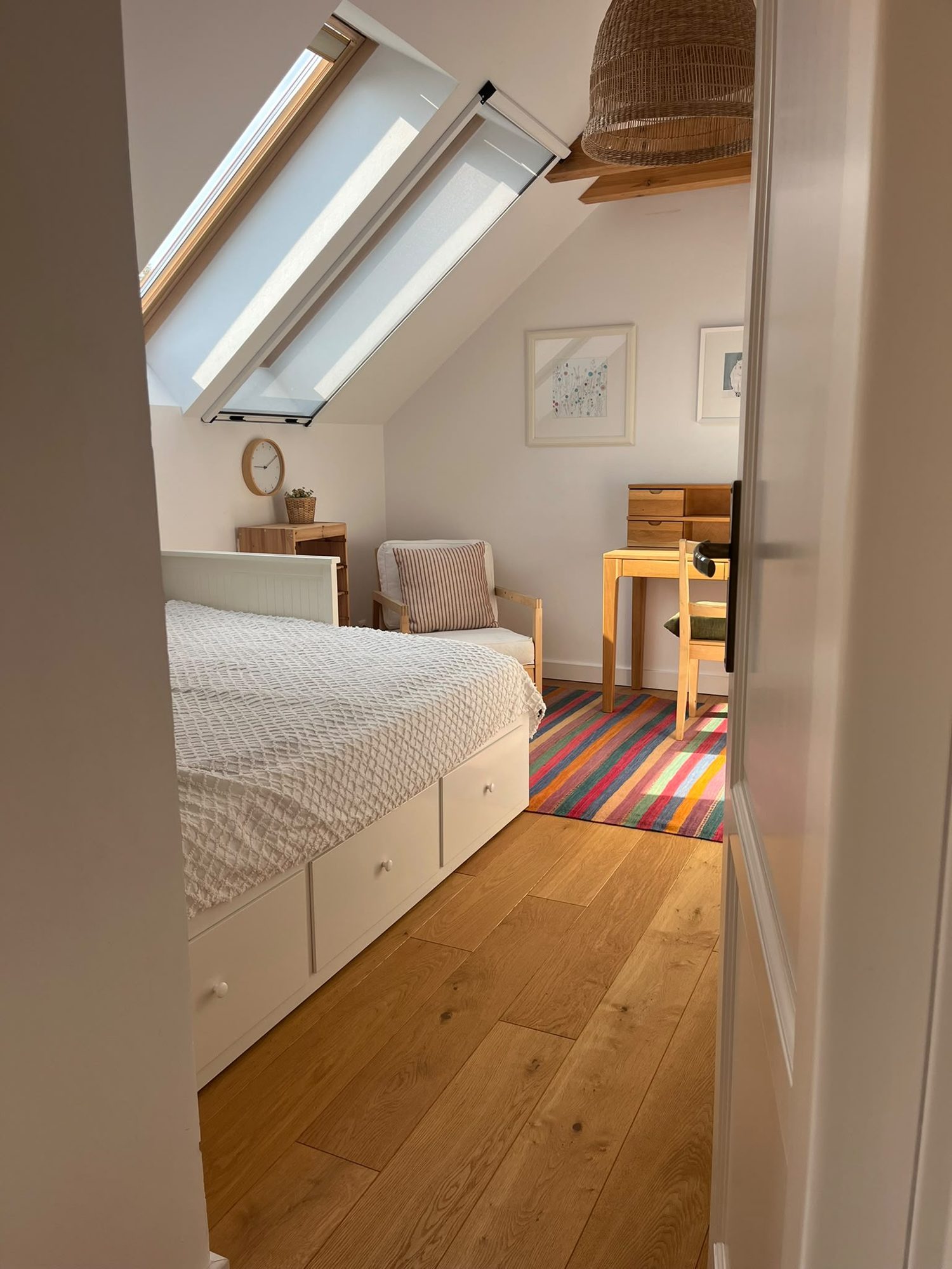 Bed beneath the skylight