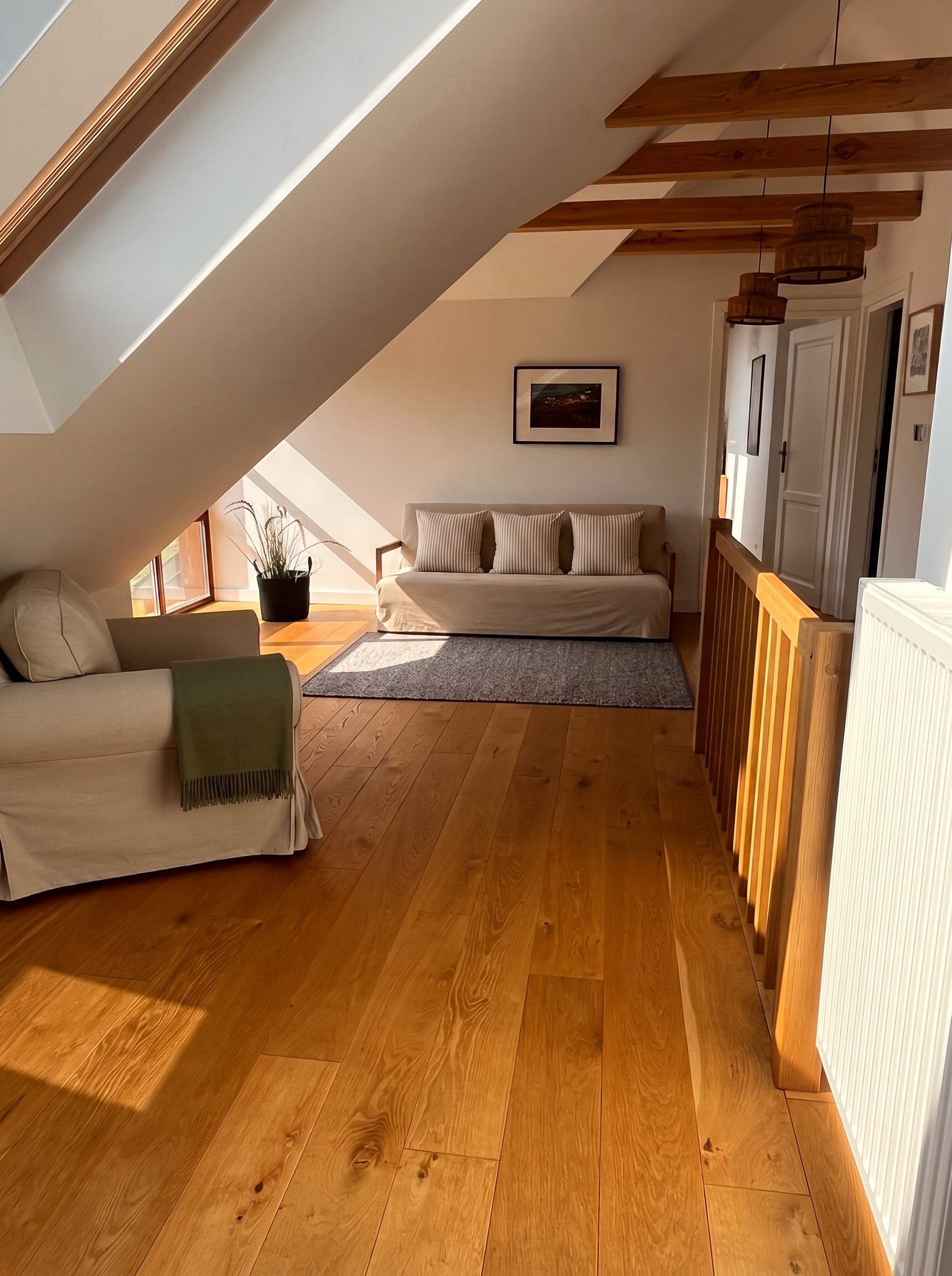 Upstairs lounge under the beams