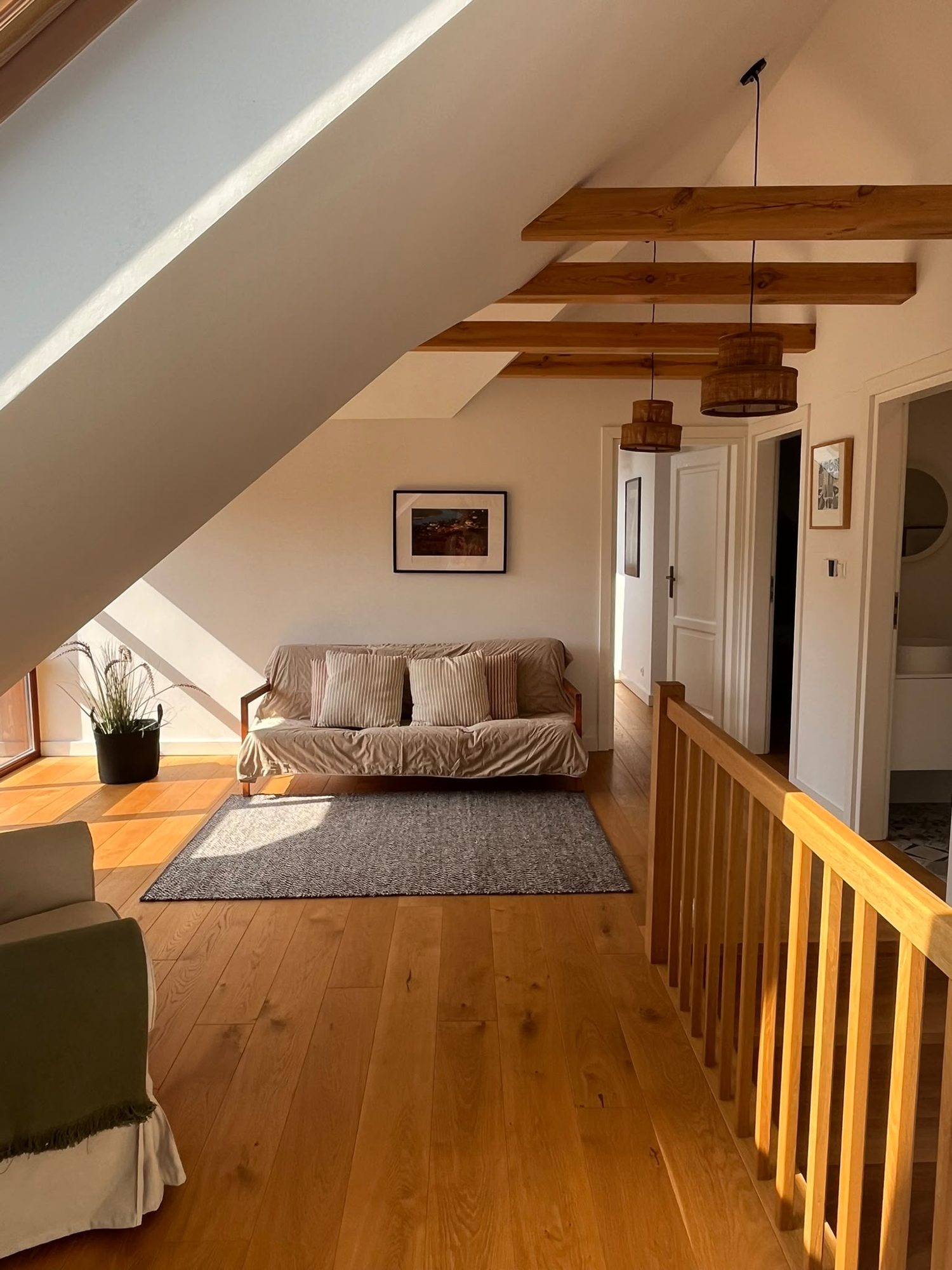 Attic bedroom with exposed beams